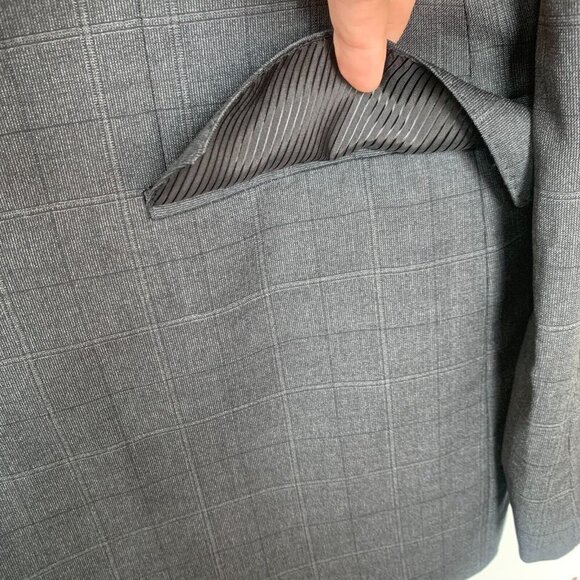Hugo Boss Blazer Men 38R Wool Notch 3 Button Plaid Check Sport Coat Suit Gray - Picture 2 of 15